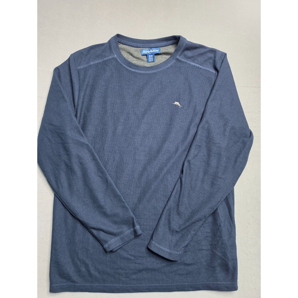 Tommy Bahama Shirt Men's Medium Blue Textured Crew Neck Long Sleeve Pullover